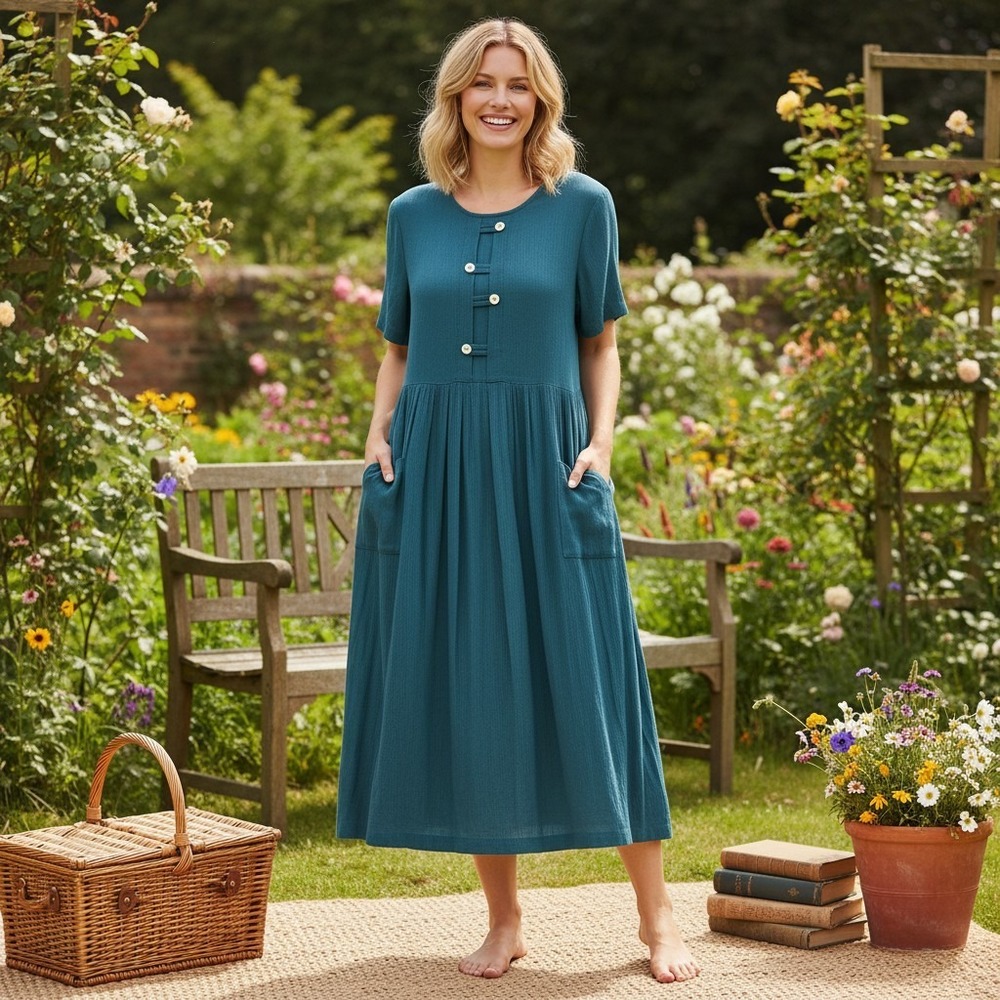 Womens L Molly Malloy Dress‎ Cottagecore Detailed Beauty Prairie Comfort Pockets